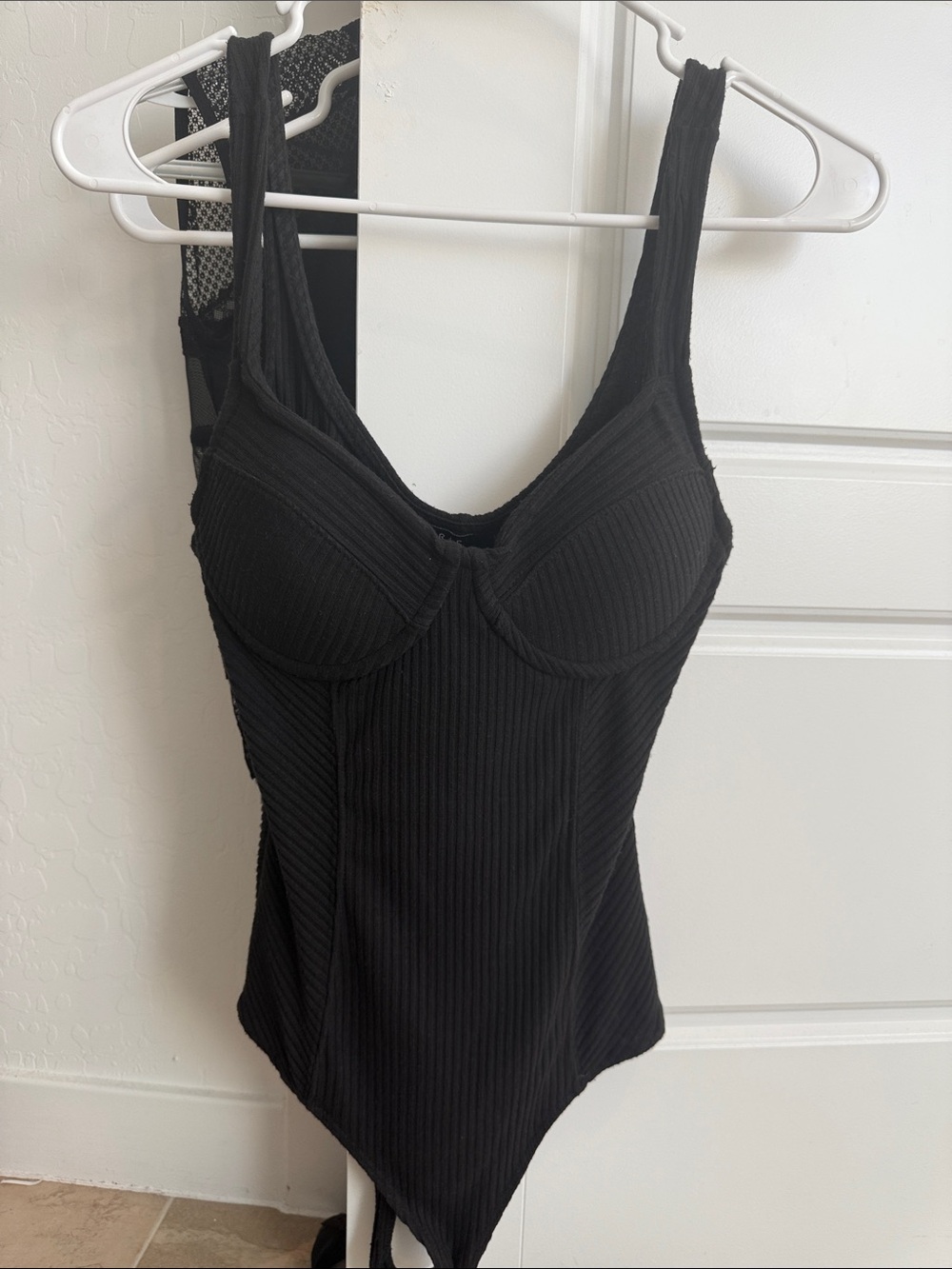 Black Ribbed Bustier Bodysuit